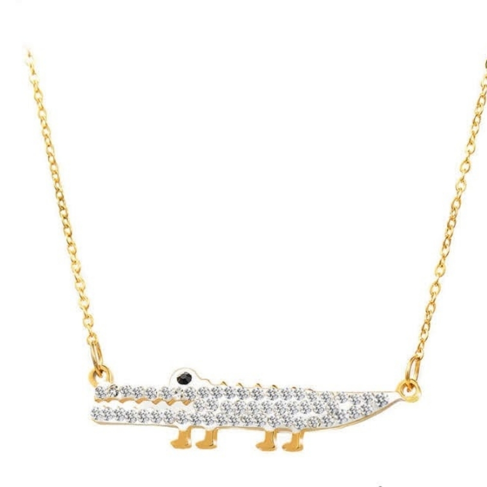 Crocodile Necklace 316L Stainless Steel with Zircon Crystals